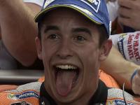 Spain's Marc Marquez (C) of Honda, celebrates with