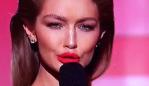 Gigi Hadid does a Melania Trump impression at the AMAs. Picture: Fox8