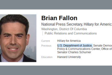 Screenshot of Clinton campaign spokesman Brian Fallon's profile on LinkedIn.