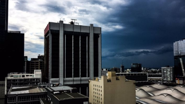 Storm clouds gather over Melbourne.