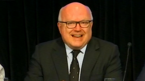 Attorney-General George Brandis captured by the Sky News camera and microphone.