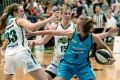 Coming through: Canberra's Michaela Ruef is confronted by the Rangers' Ally Malott.