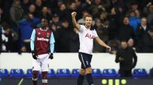 LONDON, ENGLAND - NOVEMBER 19: Harry Kane of Tottenham Hotspur celebrates scoring his sides third goal during the ...