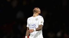 WATFORD, ENGLAND - NOVEMBER 19: Danny Simpson of Leicester City reacts during the Premier League match between Watford ...