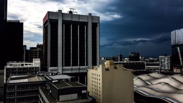 Storm clouds gather over Melbourne on Monday.