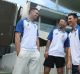 New faces: Peter Handscomb, left, Matthew Wade, centre, and Nic Maddinson share a laugh at the SCG on Sunday.