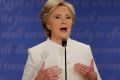 Democratic presidential nominee Hillary Clinton speaks during the third presidential debate with Republican presidential ...