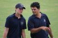 Renshaw gets tips from 2013 Grammar first XI coach and now headmaster Anthony Micallef.