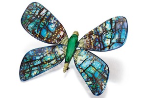 Boghossian Jewels boulder opal and emerald butterfly brooch.