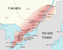 two colour map of Windsor area with towns along the St Lawrence river