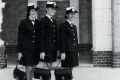 Times have changed: The new uniform issued in 1972 with custom-made handbags large enough to carry batons: (from left) ...