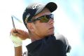 Twitter off the tee: Lucas Herbert  plays his tee shot on the 17th hole during day one of the 2016 Australian Open.