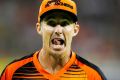 PERTH, AUSTRALIA - FEBRUARY 07: Brad Hogg of the Perth Scorchers reacts to the crowd during the Big Bash League Final ...