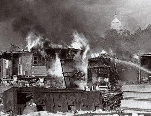 Shacks in Washington DC riots in the 1930s