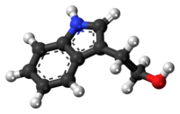 Ball-and-stick model of the tryptophol molecule