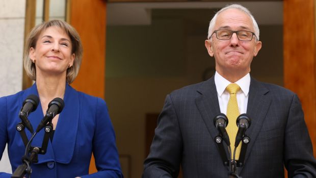 Prime Minister Malcolm Turnbull and Empolyment Minister Michaelia Cash during a press conference on Tuesday.