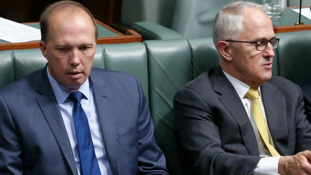 Minister for Immigration and Border Protection Peter Dutton and Prime Minister Malcolm Turnbull on Tuesday.