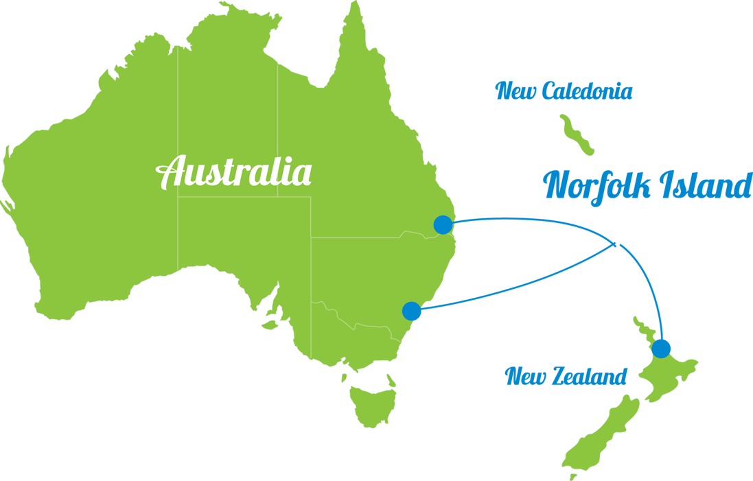 Map of Australia, New Zealand and Norfolk Island