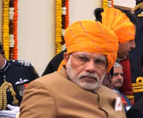 India Prime Minister Narendra Modi during the witnessing the Republic Day Parade together with the Chief Guest of the Republic Day Celebrations HE Mr. Francois Hollande, President of the French Republic at Rajpath in New Delhi on 26-01-16