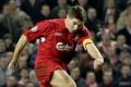 Steven Gerrard scores against Olympiakos Piraeus at Anfield in 2004.