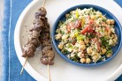Beef kebabs with couscous and chickpea...
