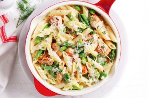 Chicken, asparagus and broad bean penne
