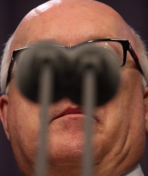 Attorney-General Senator George Brandis during a press conference at Parliament House in Canberra on Thursday 26 March ...