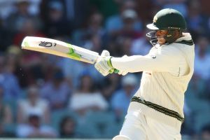 ADELAIDE, AUSTRALIA - NOVEMBER 25: Usman Khawaja of Australia bats during day two of the Third Test match between ...