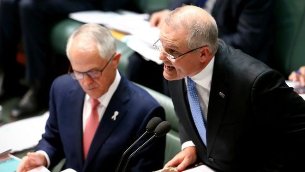 Prime Minister Malcolm Turnbull and Treasurer Scott Morrison during question time on Wednesday.