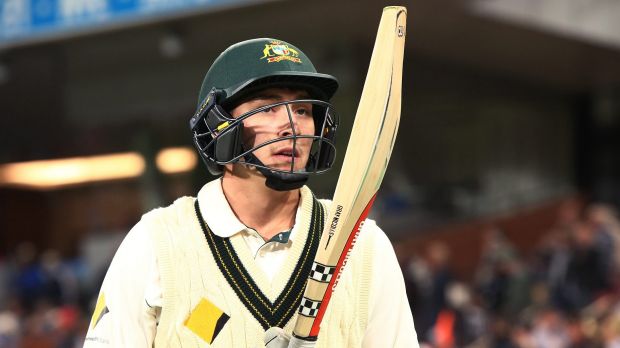 Matt Renshaw of Australia prepares to open the batting during day one of the Third Test.