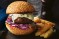 Blue cheese burger with pear and red cabbage slaw