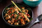 Stir-fried tofu, tempeh and snake...