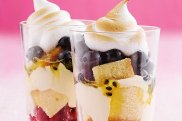 Boozy passionfruit and berry trifles