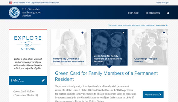 Screenshot of myUSCIS site
