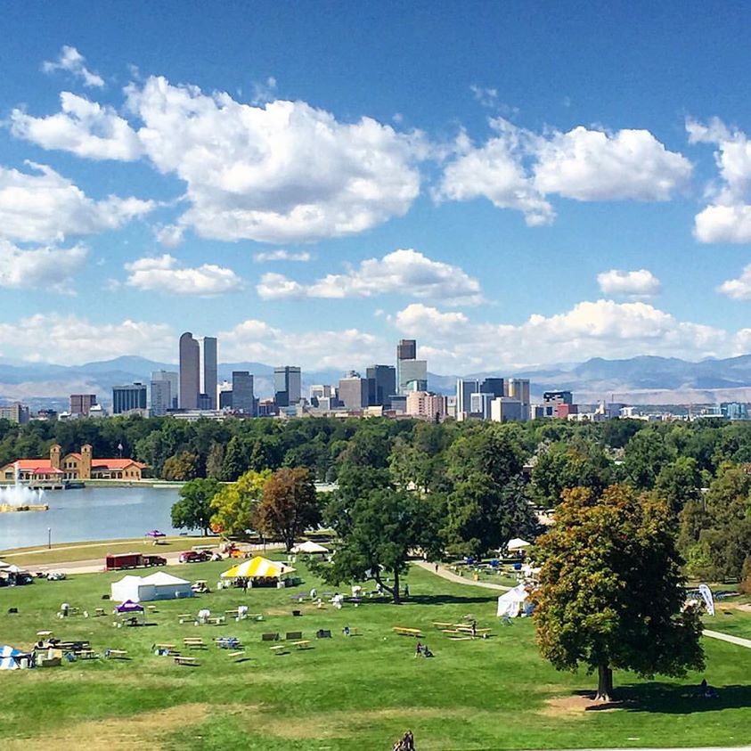 'Denver skyline. #denver #colorado #skyline #boathouse #citypark #museumofnatureandscience #september #blueskies'