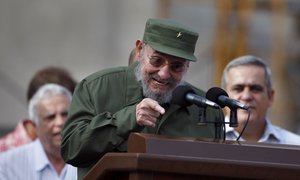 File - Cuba's leader Fidel Castro delivers a speech during the 50th anniversary of the Committee for the Defense of the Revolution, CDR, in Havana, Cuba, Tuesday, Sept. 28, 2010.