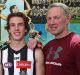 MELBOURNE, AUSTRALIA - NOVEMBER 28: Collingwood father-son draftees Callum Brown and Josh Daicos pose for a photo with ...