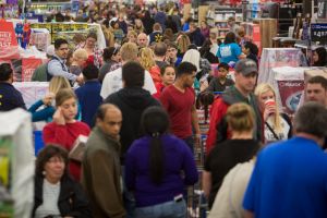 Customer flooding a Walmart store in Rogers, Arkansas, during last year's Black Friday sales. 