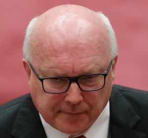 Attorney-General Senator George Brandis delivers a statement to the Senate at Parliament House in Canberra on Monday 28 ...