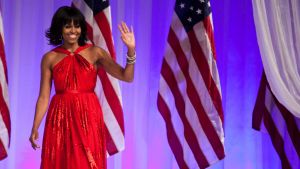 Michelle Obama on Inauguration Day in 2013, wearing a dress by Jason Wu.