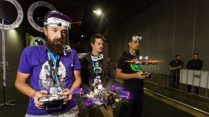 Serious stuff: Drone racing competitors (left to right) Jamie Frederick, Michael Webb and Justin Power on Sunday at the ...