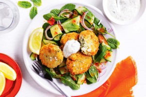 Chilli and dill fish cakes with cucumber salad