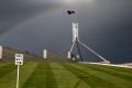 A rainbow over Parliament House on Tuesday 15 September 2015. Photo: Alex Ellinghausen