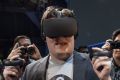 Palmer Luckey demonstrates the Oculus VR headset.