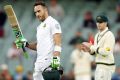 Crowd target: Faf du Plessis celebrates his century during day one of the third Test.