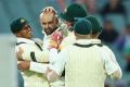 Roaring back: Nathan Lyon took three South African wickets in the final session on day three.