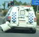 Photo of a damaged Victoria Police divisional van seen in the area.