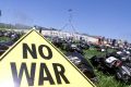 Protests against the Iraq war at Parliament House in Canberra in December 2002.