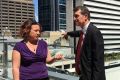 Brisbane's chief digital officer Cat Matson and Lord Mayor Graham Quirk above The Capital, a new start-up incubator on ...