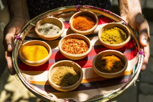 A diverse selection of colourful spices used in Sri Lankan cuisine, Galle, Sri Lanka.